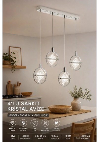4 Lü Sarkıt Avize Premium Modern Lüks Ledli Salon Mutfak Yatak Odası Avizesi Şık Modelleri Beyaz