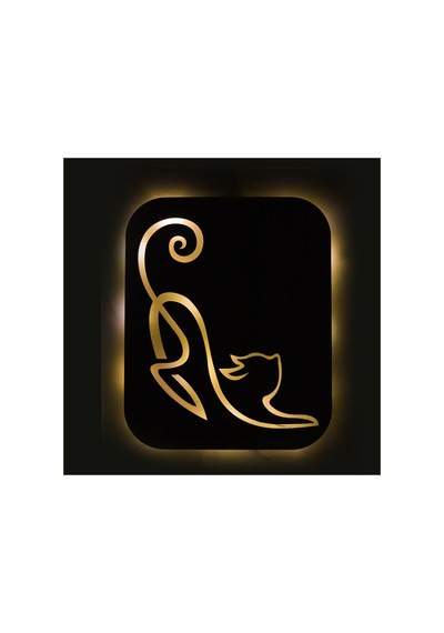 Led Işıklı Kişiselleştirilebilir Kedi Temalı Tablo Simba Dekoratif Gece Lambası Sarı - 737261254 Sarı