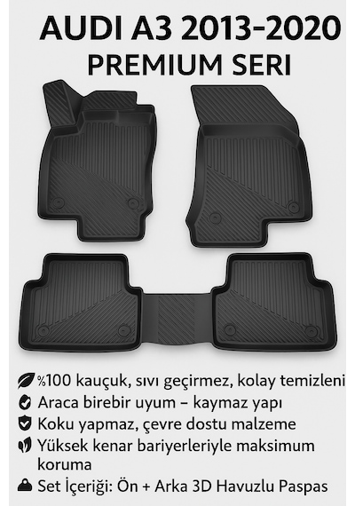 Audi A3 2013-2020 3d Premium Havuzlu Oto Paspas
