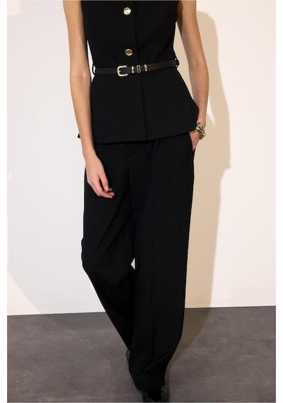 Defacto Wide Leg Fermuarlı Yüksek Bel Standart Boy Pantolon E7238ax25aubk81 Siyah