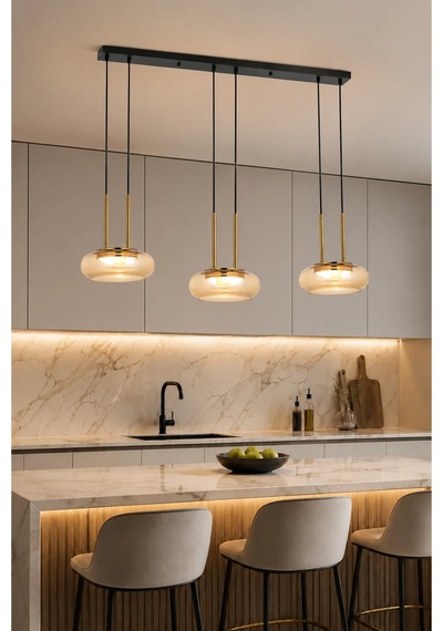 Led Sarkıt Avize 54w 3 Renk Modern Avize Gold Detaylı Mutfak Adası Yemek Masası Salon Avizesi Beyaz