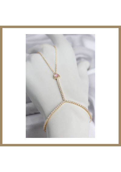 Bezos Gold Renk Pirinç Zirkon Taşlı Pembe Kalp Model Şahmeran 22