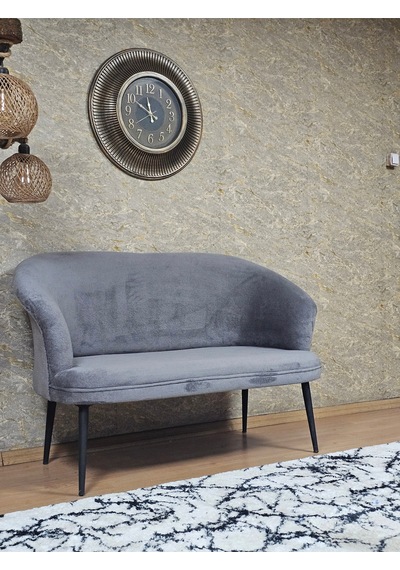 Zafir İkili Teddy Siyah Boyalı Sivriltme Ayak Çay Seti Koltuk İkili Berjer , Balkon, Salon, Ofis Gri