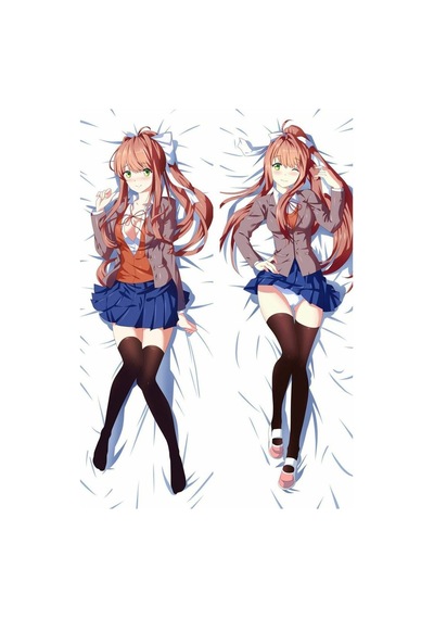 Doki Doki Litereture Club - Monika Desenli Çift Yön Sarılma Yastığı Kılıfı Çok Renkli