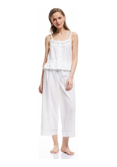 Koton Pamuklu Beli Bağlamalı Lastikli Bol Paça Pijama Altı Ekru 5slk50014mw Ekru