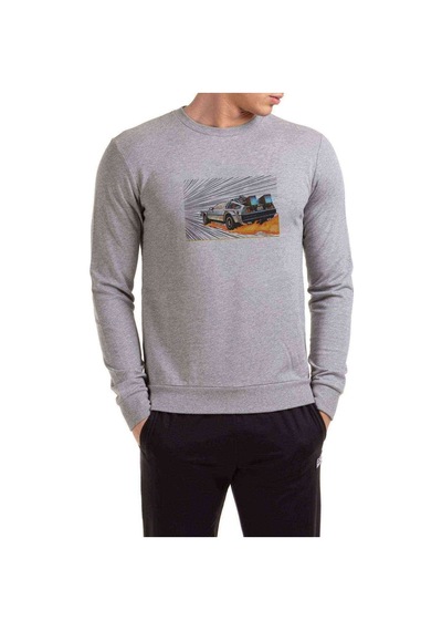 Back To The Future Car Baskılı Gri Erkek Örme Sweatshirt