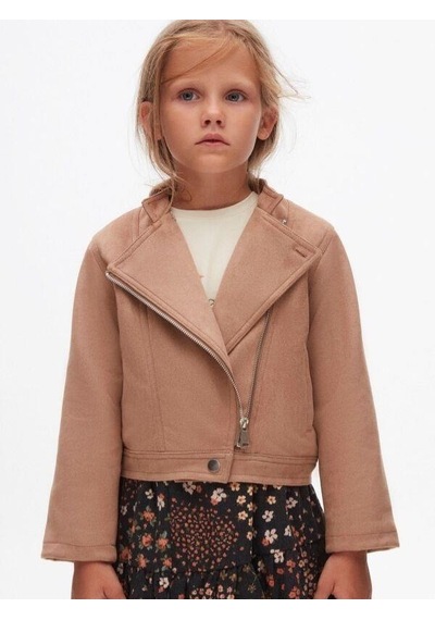 Nk Kids Kız Çocuk İçi Pamuk Astarlı Süet Kumaş Motorcu Mont-14710 Vizon