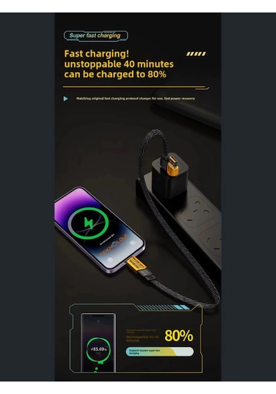 Şarj Kablosu 27w Ve 65w Hızlı Şarj Type-c Iphone Hepsi İle Uyumlu Paraşüt İpinden Kopmaz Kablo