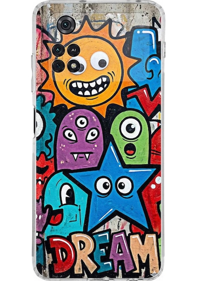 Poco M4 Pro İle Uyumlu Grafiti Dream Street Tasarımlı Şeffaf Silikon Kılıf Şeffaf