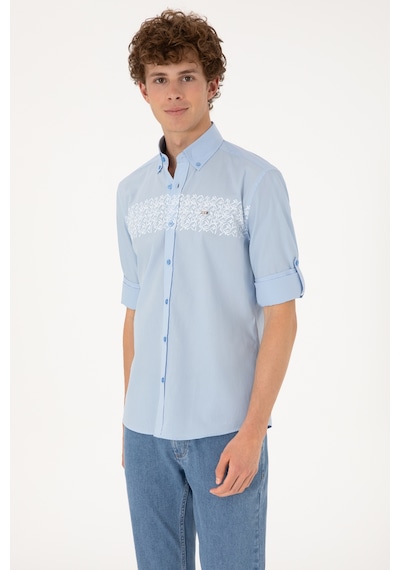 U.s. Polo Assn. Erkek Açık Mavi Gömlek Desenli 50306362-vr003 Acık Mavı