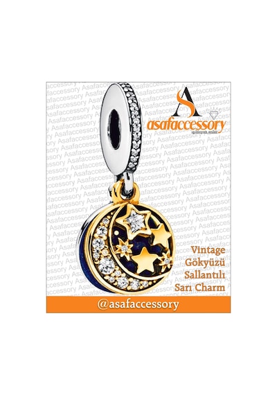 Vintage Gökyüzü Güneş Ay Gold Charm Asafaccessory Gümüş