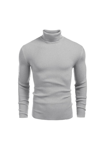 Polızeı Erkek Slim Fit Boğazlı Triko Kazak Esnek Dokulu Gri