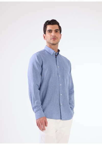Dufy Erkek Regular Fit Düğmeli Yaka Uzun Kol İndigo Gömlek-18849 Indigo