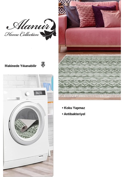 Dekoreko Kaymaz Taban Djt Salon Halısı Trend Saçaklı Iskandinav F5078 Yeşil