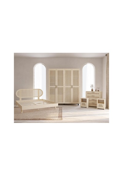 Padova Hazeranlı Masif Ahşap Yatak Odası Takımı 6 Vernik 90x200