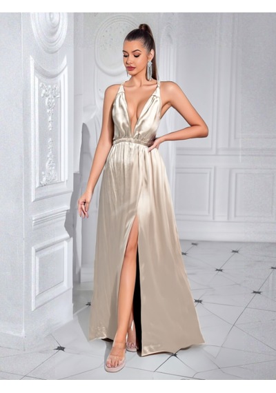 Fashion Cocktail Helen Örgü Sırt Bağlamalı Parlak Yumuşacık Saten Yırtmaçlı Bohem Yazlık Uzun Helenistik Gece Elbise Altın Fashion Cocktail Helen Örgü Sırt Bağlamalı Parlak Yumuşacık Saten Yırtmaçlı Bohem Yazlık Uzun Helenistik Gece Elbise Altın