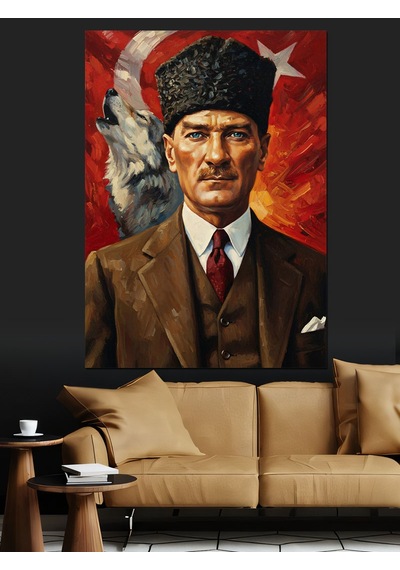 Bozkurt Ve Türk Bayraklı Atatürk Dekoratif Kanvas - Mdf Ahşap Tablo
