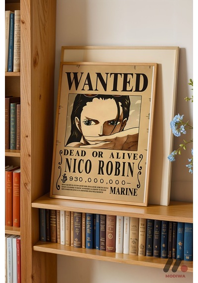 One Piece Nico Robin Wanted Poster, Ahşap Çerçeveli Duvar Tablosu - Anime Severlere Özel Hediye