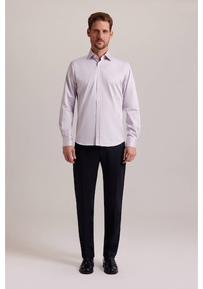 Erkek Lila Yarım İtalyan Slim Fit Uzun Kol Gömlek