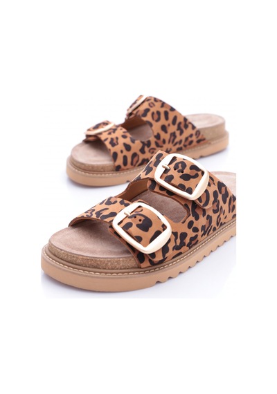 Mammamia D25yt-1445 Kadın Deri Terlik N.taba Leopar