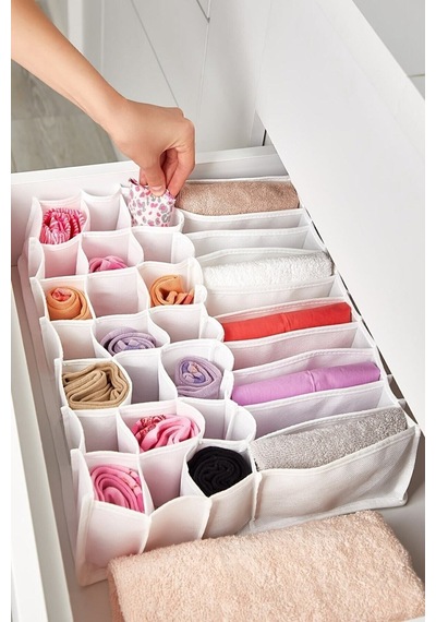 31 Gözlü Çekmece Düzenleyici Petek Ve Cepli Organizer. Kumaş 40 X 30 Beyaz Tr Diğer