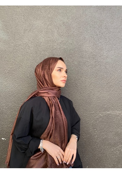 Miorel Scarfs G Desen Çift Taraflı Kaşmir İpek Şal 4 Mevsim Soft Pamuklu Şal Acı Kahve