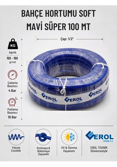 Bahçe Hortumu Soft Mavi Süper 100 Mt