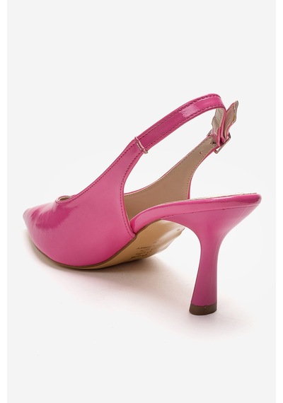 Esatsani Şeker Pembe Rugan Arka Açık 9 Cm İnce Topuklu Özel Günler Davet Stiletto Kadın Ayakkabı Pembe Rugan