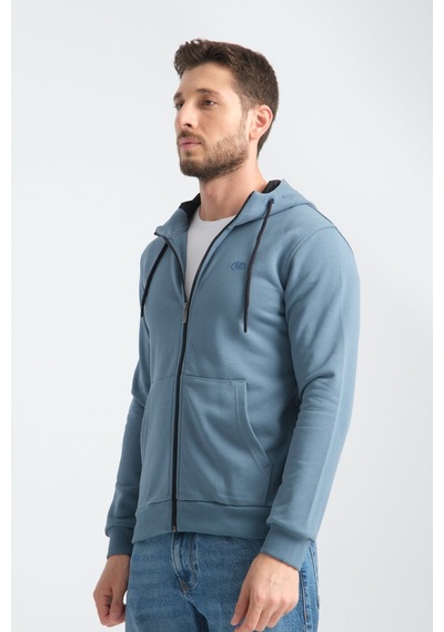 Shooter Sportwear Shooter Erkek Üç İplik Şardonsuz Fermuarlı Kapüşonlu Sweatshirt Orman Yeşili