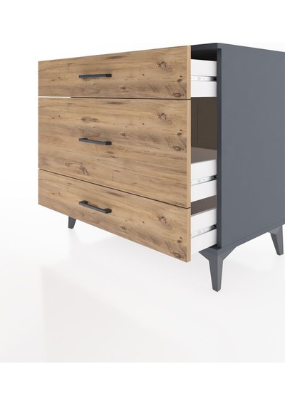 Hyperion Şifonyer 3 Çekmeceli 88x44x80 Antrasit-çam Antrasit