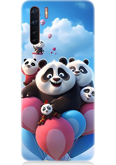 Oppo A91 Uyumlu Silikon Kılıf Sevimli Pana Ailesi Uçan Balon