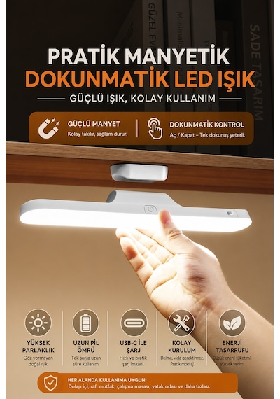 Şarjlı Mıknatıslı Ders Çalışma Okuma Lambası Parlaklık Işık Rengi Ayarlanabilir 28 Cm 1613 Beyaz