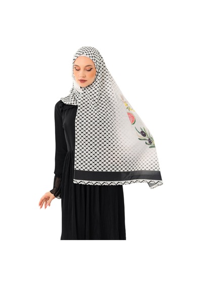 Zaytoon Şal Kefiye Püskülsüz Yeşil Zeytin Dalı Dijital Baskılı Filistin Şal S100043 Çok Renkli