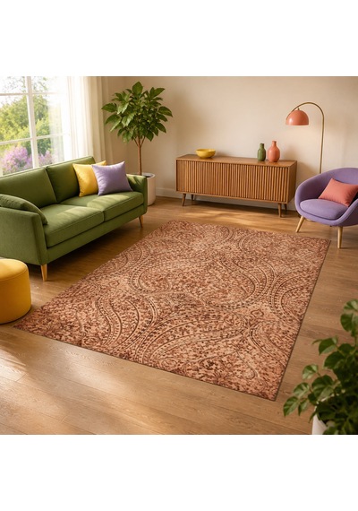 Kartela Halı Paisley Halı Kaymaz Taban Makinede Yıkanabilir Halı Bakır - 80 X 120 Cm