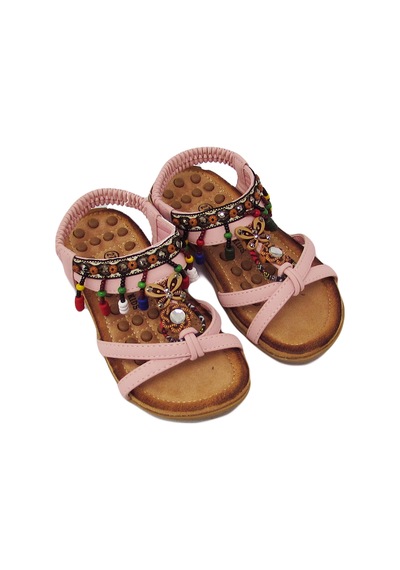 GUJA BLG22Y154 PEMBE KIZ ÇOCUK ARKADAN LASTİKLİ BONCUKLU SANDALET Pembe
