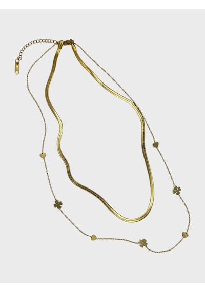 Arnes Jewelry Çelik İtalyan Ezmeli Yoncalı Kalpli Kolye Ar604nes Gold