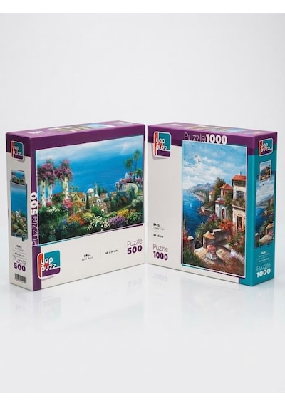 Yamaç Evleri Ve Sahil Köyü İkili Set - 1000 + 500 Parça İkili Puzzle Seti