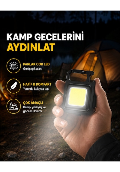 Usb Type-c Şarjlı Mini Fener Manyetik, Katlanabilir Ve Şişe Açacaklı Tasarım Yeni Nesil - Lisinya Sarı