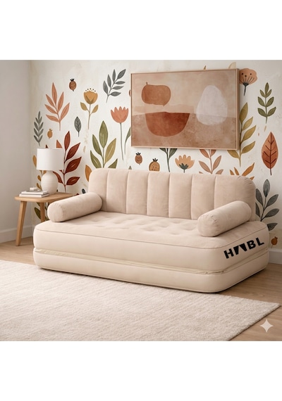 Çift Kişilik 2 Si 1 Arada Kendi Kendine Şişen Şarjlı Şişme Koltuk Ve Yatak 190x150x65cm Bej