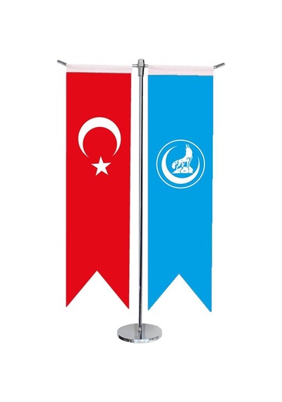 Masa Üstü Kırlangıç Ülkü Ocakları + Türk Bayrağı + Krom T Direk M