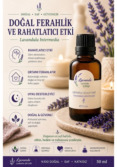 Lavande Lavanta Çiftliği Lavanta Yağı L.intermedia İçten Damlalıklı 50 ML