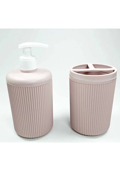 Plastik Sıvı Sabunluk Ve Diş Fırçalık Set Renk Pudra Çok Renkli