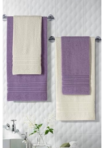 Riona Pamuklu 50x90-70x140 Cm 4'lü Banyo Havlu Seti Krem Genel