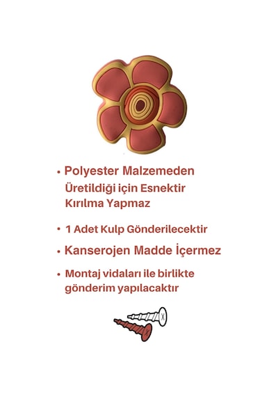 Yavruağzı Papatya Çocuk Odası Mobilya Kulbu - Tek Vidalı - Polyester Dolap ve Çekmece Kulpu Yavruağzı