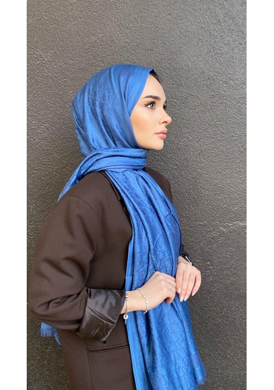 Cd Desen Kaşmir İpek Şal Silk Scarfs Hijab İthal Ürün Saks Mavi