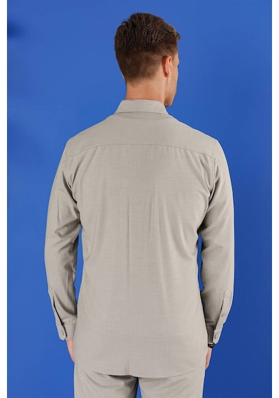 Efor G 1552 Slim Fit Açık Gri Klasik Gömlek Gri