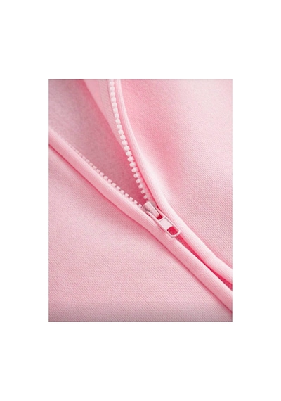 Stil X Fermuarlı Kadın Sweathırt, 3 İplik Şardonlu Pembe