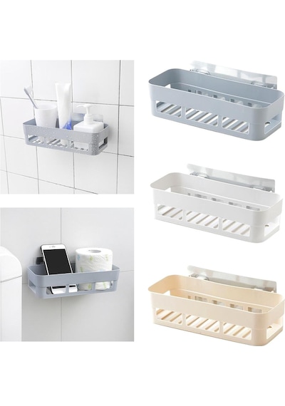 Banyo Köşeliği Şampuan Rafı Banyo Rafı Güclü Yapıstırıcılı Delmeye Gerek Yok Plastik Gri Diğer