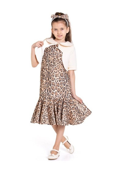 Xo Kids Kız Çocuk Kısa Kol Elbise 3-8 Yaş 2916-1 Kaplan Çok Renkli