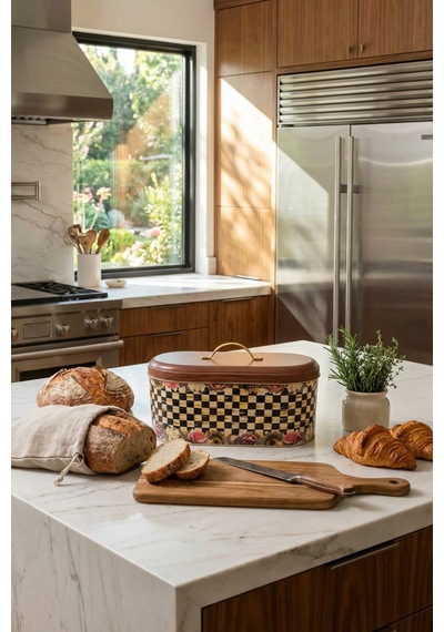 Makri Home Ekmeklik, Metal Ekmeklik, Ekmek Sepeti, Çiçek Desenli Ekmeklik, Yerli Üretim 34 Cm X 19 Cm X 16 Cm Krem